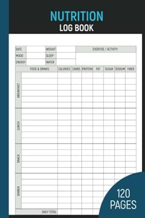 Nutrition Log Book: Track and Manage Your Calories, Carb, Protein, Fat, Sugar, Sodium and Fiber Intake | Daily Food Journal | Nutrition Counter Tracker