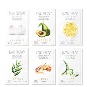 BALLONBLANC | Blanc Therapy Premium Sheet Masks | Relaxing Spa Self Care Gifts | Moisturizing Aloe and Vitamin, Skin Nutritional Korean Facial Masks for All Skin Types | 6 Masks