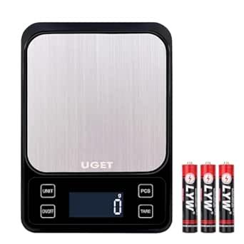 UGET Digital Kitchen Scale, 22lb Food Scale Weight Grams Ounces Milliliter for Cooking, Baking, Weight Loss, PCS Counting for Daily Use, 7 Units Backlight Screen and Stainless Steel Platform