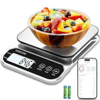 YONCON Smart Food Scale Digital Weight Grams and Oz, 3kg/0.1g Kitchen Scale for Weight Loss, Cooking, Baking, Super Accurate, Easy to Clean and Store, Tare Function (Batteries Included)