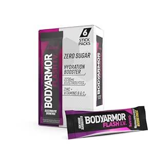 BODYARMOR Flash IV Electrolyte Packets, Grape - Zero Sugar Drink Mix, Single Serve Packs, Coconut Water Powder, Hydration for Workout, Travel Essentials, Just Add Sticks to Liquid (6 Count)