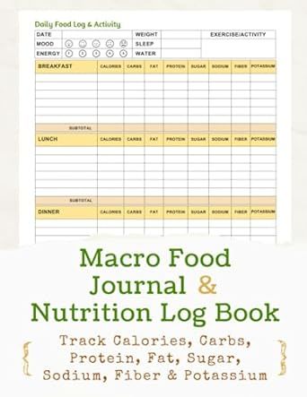 Macro Food Journal: Nutrition Log Book - Track Calories, Carbs, Protein, Fat, Sugar, Sodium, Fiber & Potassium