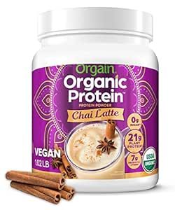 Orgain Organic Vegan Protein Powder, Chai Latte - 21g Plant Based Protein, Gluten Free, Dairy Free, Lactose Free, Soy Free, No Sugar Added, Kosher, For Smoothies & Shakes - 1.02lb