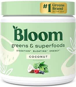 Bloom Nutrition Super Greens Powder Smoothie & Juice Mix - Probiotics for Digestive Health Bloating Relief Women, Enzymes with Superfoods Spirulina Chlorella Gut (Coconut)