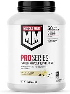 Muscle Milk Pro Series Protein Powder Supplement, Intense Vanilla, 5 Pound, 28 Servings, 50g Protein, 3g Sugar, 20 Vitamins & Minerals, NSF Certified for Sport, Workout Recovery, Packaging May Vary