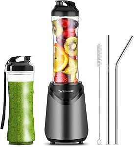 La Reveuse Smoothie Blender Personal Size 300 Watts with 2 Pieces 18 oz BPA-Free Travel Sports Bottles,Grey