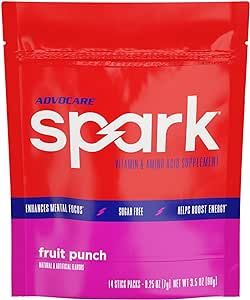 AdvoCare Spark Vitamin & Amino Acid Supplement - Focus & Energy Supplement Mix - Powdered Energy Supplement Mix - Powder Supplement Mix - Amino Acids - Fruit Punch - 14 Stick Packs