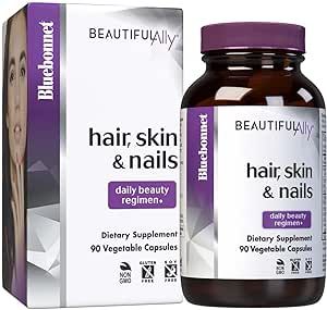 BlueBonnet Nutrition Beautiful Ally Hair, Skin & Nails, Hydrolyzed Collagen from Grass Fed Cows, Collagen Peptides Type 1 & 3, Non GMO, Gluten Free, Soy Free, Milk Free, 90 Vegetable Capsules