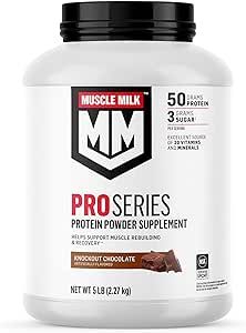 Muscle Milk Pro Series Protein Powder Supplement, Knockout Chocolate, 5 Pound, 28 Servings, 50g Protein, 3g Sugar, 20 Vitamins & Minerals, NSF Certified for Sport, Workout Recovery