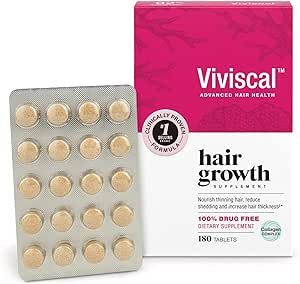Viviscal Hair Growth Supplements for Women, Clinically Proven Hair Growth Product with Proprietary Collagen Complex, Results of Thicker, Fuller Hair Nourish Hair Loss, 180 Tablets - 3 Month Supply