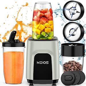 KOIOS 900W Countertop Blenders for Shakes and Smoothies, Protein Drinks Baby Food Nuts Spices, Grinder for Beans, 11 Pes Personal Blender for Kitchen, 2x18.6oz and 10oz Cups,BPA Free