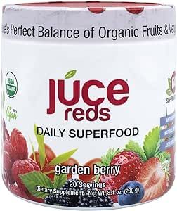 JUCE Reds Organic Superfood Powder - Garden Berry Flavor | Fruit and Veggie Powder for Kids & Adults w/ 64 Immune Boosting Superfoods Plus Probiotics for Gut Health | 20 Servings (230g)