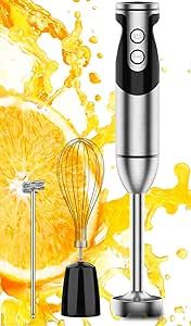 MegaWise Stainless Steel Titanium Reinforced 3-in-1 Immersion Hand Blender, Powerful with 80% Sharper Blades, 12-Speed Corded Blender, Including Whisk and Milk Frother (3-in 1 Black)