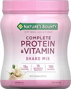 Nature's Bounty Complete Protein & Vitamin Shake Mix with Collagen & Fiber, Contains Vitamin C for Immune Health, Vanilla Flavored,1 Pound (Pack of 1)