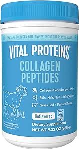 Vital Proteins Collagen Peptides Powder, Promotes Hair, Nail, Skin, Bone and Joint Health, Zero Sugar, Unflavored 9.33 OZ