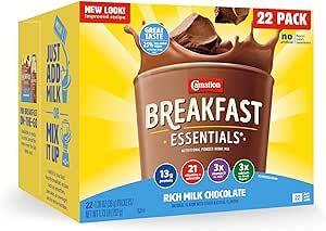 Carnation Breakfast Essentials Powder Drink Mix, Rich Milk Chocolate, 1.26 Ounce (Pack of 22), (Packaging May Vary)