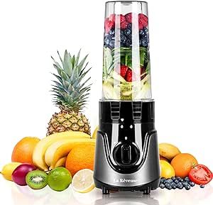 La Reveuse Personal Size Smoothies Blender 300 Watts with 24 oz BPA-Free Portable Travel Sports Bottle (Grey)