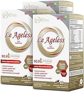LABO Nutrition Le Ageless – Placenta Cell Rejuvenating Therapy from Japan – Enhanced with Collagen Peptide and Brewer’s Yeast to Supports Immune Health, Skin Regeneration, Anti-Aging – 60 CapsulesX3