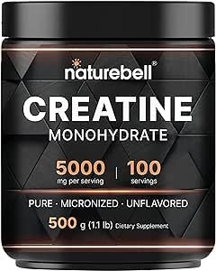 NatureBell Creatine Monohydrate Powder 500 Grams, 5000mg Per Serving, Pure Unflavored Creatine Powder - Micronized - Pre Workout | Keto | Vegan | Dissolves Easy | Filler Free - 100 Servings (1.1Lb)