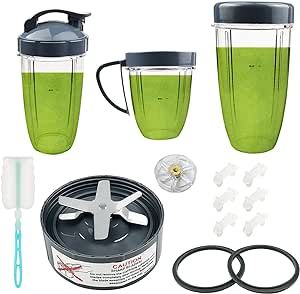 14 Pieces Blender Replacement Parts Extractor Blade and Cups for NutriBullet 600w & 900w Series, Including Gasket Shock Pad and Gear (1 Blade + 3 Cups + 1 Lids)