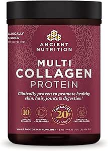 Ancient Nutrition Collagen Powder Protein with Probiotics, Unflavored Multi Collagen Protein with Vitamin C, 45 Servings, Hydrolyzed Collagen Peptides Supports Skin and Nails, Gut Health, 16oz