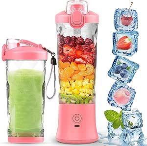 POSOSTO Portable Blender -Personal Size Blender 6 Blades, 270W Powerful Blender for Shakes and Smoothies, 20 Oz Mini Blender Cup with Travel Lid and USB Rechargeable for Office, Gym, Kitchen(Pink)