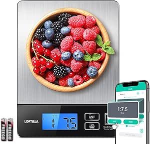 Loftilla Digital Food Scale for Weight Loss, Smart Kitchen Gift Scale for Food Ounces and Grams, Food Weight Scale for Food with Nutritional Calculator, Baking Scale for Cooking, 1g/0.1oz, 11lb/5kg