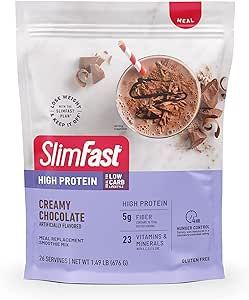 SlimFast High Protein Meal Replacement Powder, 26 Servings, Advanced Nutrition Smoothie Mix with Vitamin and Mineral Blend, Gluten Free, Creamy Milk Chocolate, 1.53 Pounds