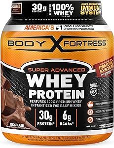 Body Fortress Super Advanced Whey Protein Powder, Chocolate, Immune Support (1), Vitamins C & D plus Zinc, 1.78 lbs (Packaging May Vary)